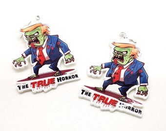 Zombie Trump Earrings, with 14k Gold Plated or Stainless Steel Hooks, 3D Printed with Waterproof Vinyl Overlay and Glossy Covering