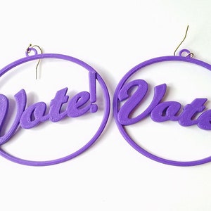 Vote Earrings, Multiple Color Options, 3D Printed Biodegradable PLA Plastic Purple