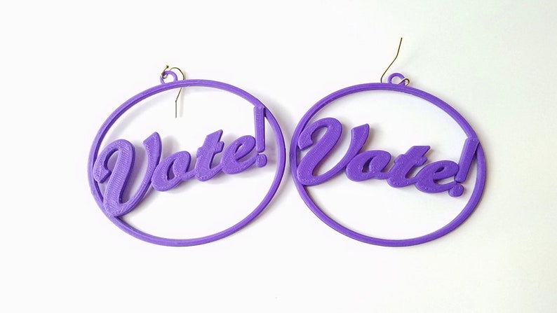 Vote Earrings, Multiple Color Options, 3D Printed Biodegradable PLA Plastic Purple