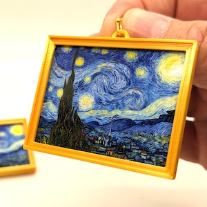 Starry Night Earrings, Vincent van Gogh , with 14k Gold Plated or Stainless Steel Hooks, 3D Printed