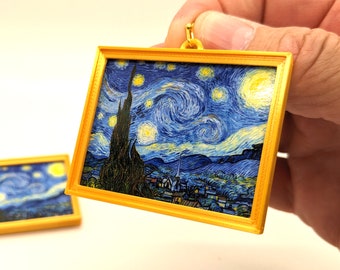 Starry Night Earrings, Vincent van Gogh , with 14k Gold Plated or Stainless Steel Hooks, 3D Printed