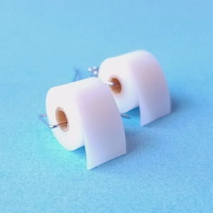 Toilet Paper Roll Earrings, with Stainless Steel Hooks, 3D Printed In Flexible TPU Filament image 2