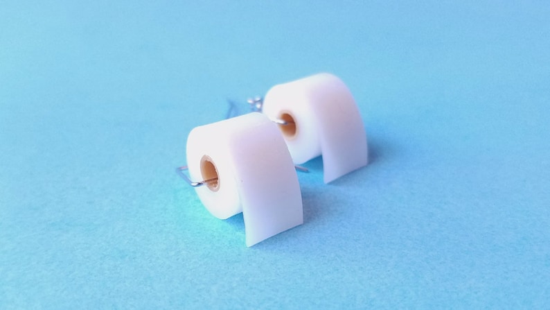 Toilet Paper Roll Earrings, with Stainless Steel Hooks, 3D Printed In Flexible TPU Filament image 2