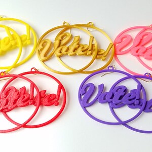 Vote Earrings, Multiple Color Options, 3D Printed Biodegradable PLA Plastic image 3