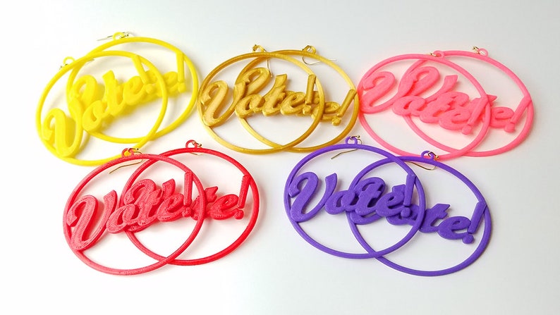 Vote Earrings, Multiple Color Options, 3D Printed Biodegradable PLA Plastic image 3