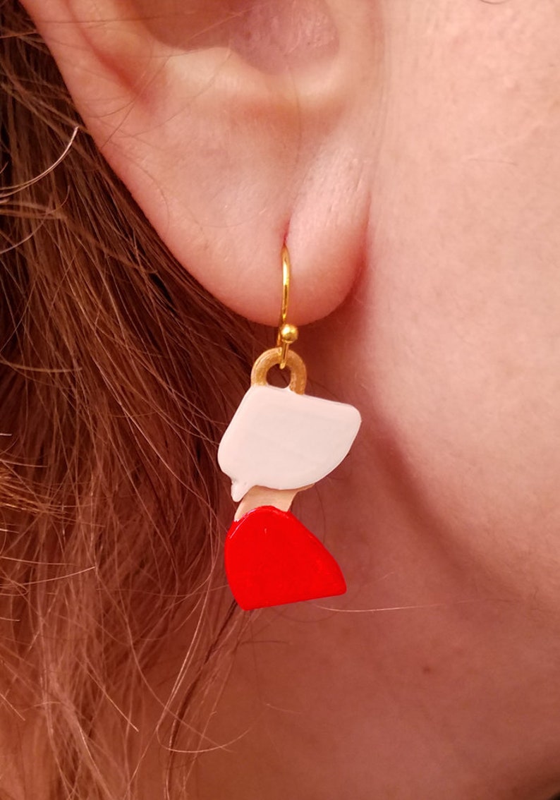 Handmaid's Wings Earrings with 14k Gold Plated or Stainless Steel Hooks, 3D Printed Hand Painted with Acrylic Paints image 1