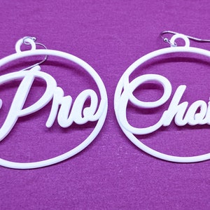 Small Pro Choice Statement Earrings, Multiple Color Options, 3D Printed Biodegradable PLA Plastic White