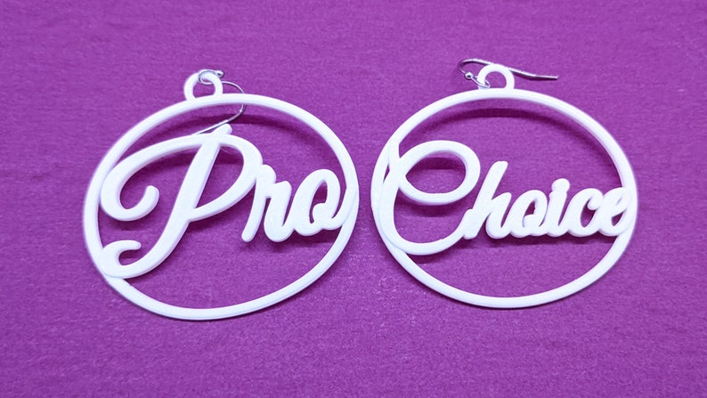 Small Pro Choice Statement Earrings, Multiple Color Options, 3D Printed Biodegradable PLA Plastic White