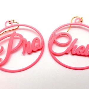 Small Pro Choice Statement Earrings, Multiple Color Options, 3D Printed Biodegradable PLA Plastic Hot Pink