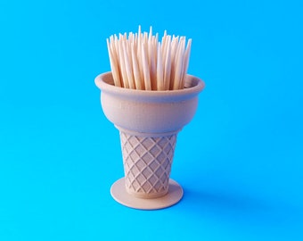 Porta stuzzicadenti, design cono gelato, plastica biodegradabile infusa con legno stampato in 3D