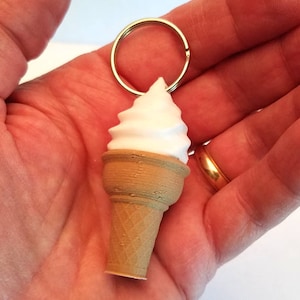 Keychain, Ice Cream Cone, Flat Bottom, 3D Printed in Biodegradable Plastic Small