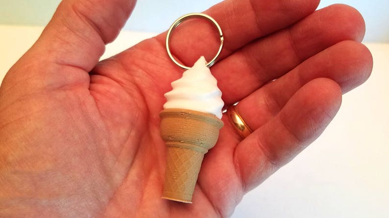 Keychain, Ice Cream Cone, Flat Bottom, 3D Printed in Biodegradable Plastic Small