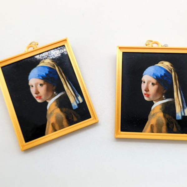 Boucles d’oreilles Fille avec une perle par Johannes Vermeer, avec crochets plaqués or 14 carats ou en acier inoxydable, imprimés en 3D