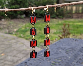 Måmå Vertical Kinetic Statement Earrings in Black and Red Plastic, with 14k Gold Plated or Stainless Steel Hooks, 3D Printed