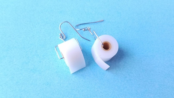 Toilet Paper Roll Earrings, with Stainless Steel Hooks, 3D Printed In Flexible TPU Filament