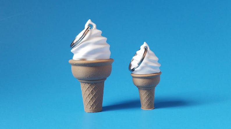 Keychain, Ice Cream Cone, Flat Bottom, 3D Printed in Biodegradable Plastic image 1