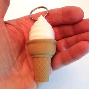 Keychain, Ice Cream Cone, Flat Bottom, 3D Printed in Biodegradable Plastic Large