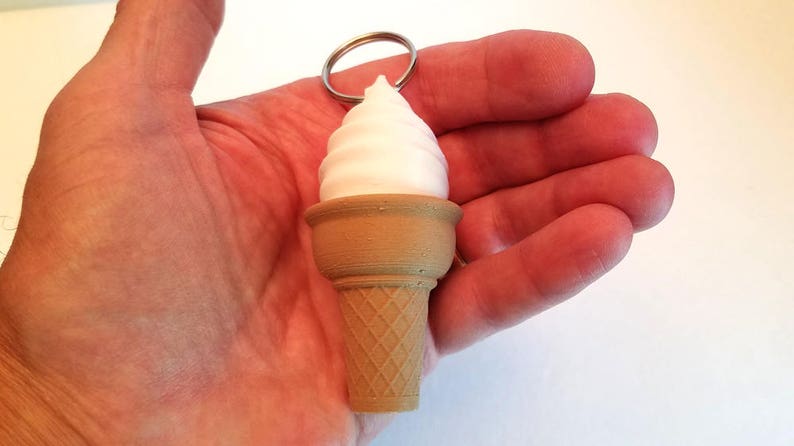 Keychain, Ice Cream Cone, Flat Bottom, 3D Printed in Biodegradable Plastic Large