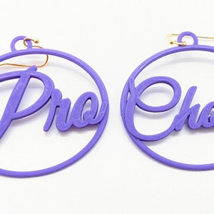 Small Pro Choice Statement Earrings, Multiple Color Options, 3D Printed Biodegradable PLA Plastic Purple