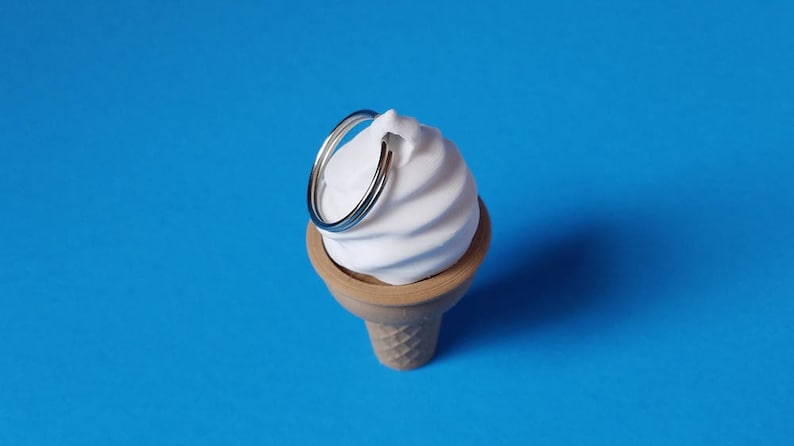 Keychain, Ice Cream Cone, Flat Bottom, 3D Printed in Biodegradable Plastic image 3