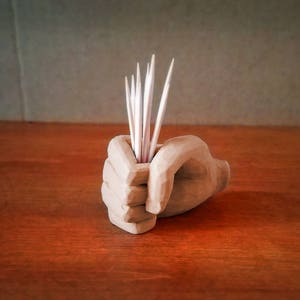 Toothpick Holder: Chiseled Fist, 3D Printed Wood Color Biodegradable Plastic