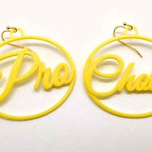 Small Pro Choice Statement Earrings, Multiple Color Options, 3D Printed Biodegradable PLA Plastic Yellow