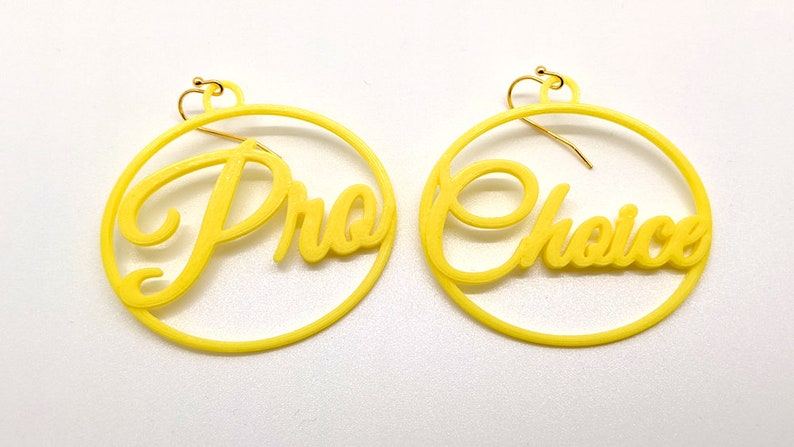 Small Pro Choice Statement Earrings, Multiple Color Options, 3D Printed Biodegradable PLA Plastic Yellow