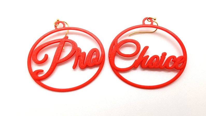 Small Pro Choice Statement Earrings, Multiple Color Options, 3D Printed Biodegradable PLA Plastic Red