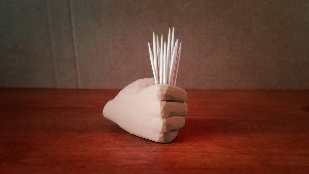 Toothpick Holder Chiseled Fist 3D Printed Wood Color Etsy