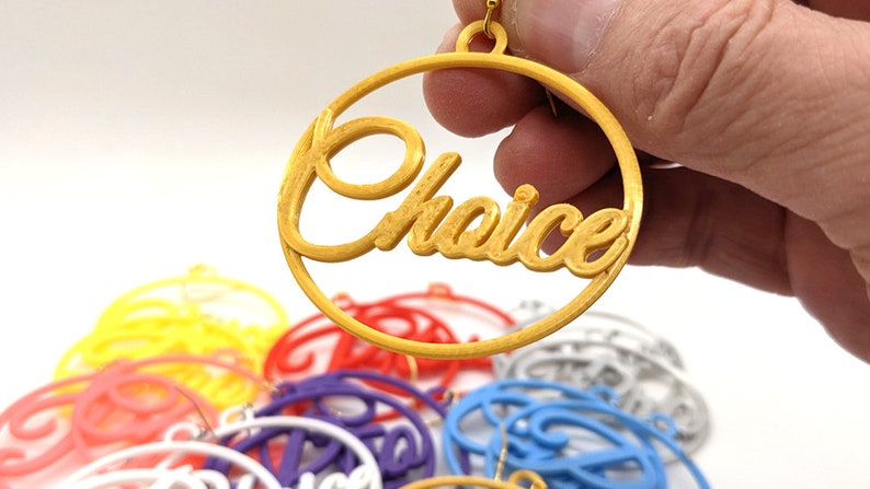Small Pro Choice Statement Earrings, Multiple Color Options, 3D Printed Biodegradable PLA Plastic image 3