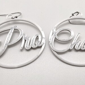 Small Pro Choice Statement Earrings, Multiple Color Options, 3D Printed Biodegradable PLA Plastic Silver Tone