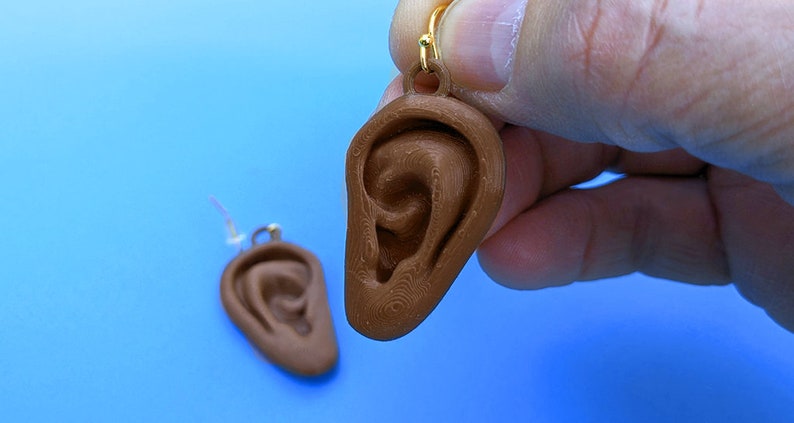 Ears Earrings, Available In Light, Medium, or Dark Skin Tones, with 14k Gold Plated or Stainless Steel Hooks, 3D Printed image 4
