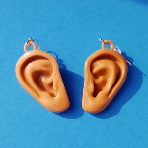 Ears Earrings, Available In Light, Medium, or Dark Skin Tones, with 14k Gold Plated or Stainless Steel Hooks, 3D Printed Medium