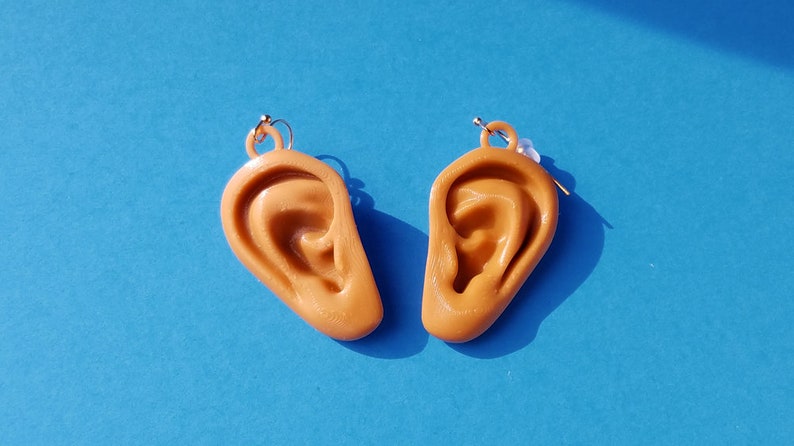 Ears Earrings, Available In Light, Medium, or Dark Skin Tones, with 14k Gold Plated or Stainless Steel Hooks, 3D Printed Medium