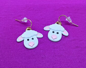 Sheepy Earrings with 14k Gold Plated or Stainless Steel Hooks, 3D Printed Hand Painted with Acrylic Paints