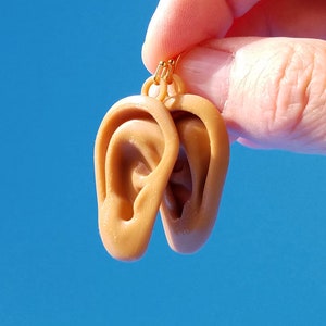 Ears Earrings, Available In Light, Medium, or Dark Skin Tones, with 14k Gold Plated or Stainless Steel Hooks, 3D Printed image 2