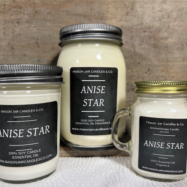 Anise Star Essential Oil Candle | Soy Wax | Mason Jar Candles | Essential Oil Candle