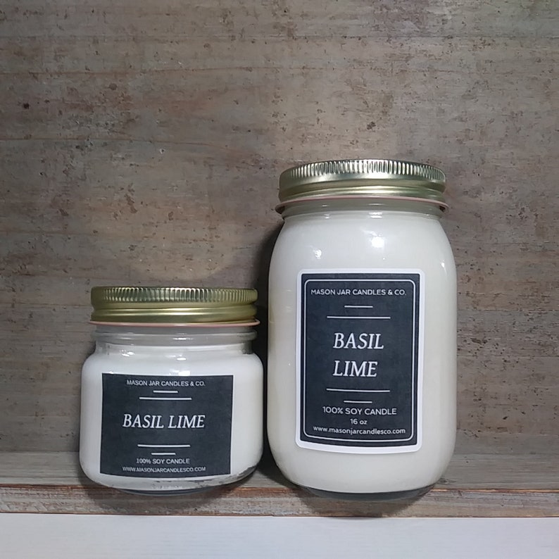 Winter Candle Soy Candle Basil Lime Candle Scented Candle Mason Jar Candle