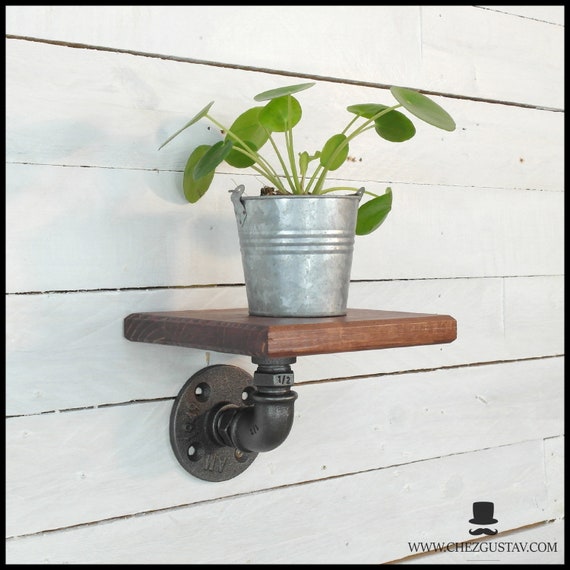 Wenge Color Wooden Shelf And Cast Iron Pipe 15x15cm Image 0