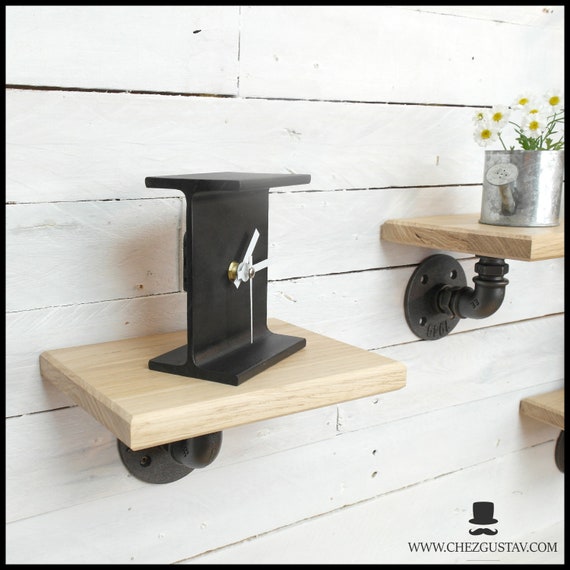 Wall Shelf In Oak And Plumbing Pipes 15x20cm Original Gift Image 0