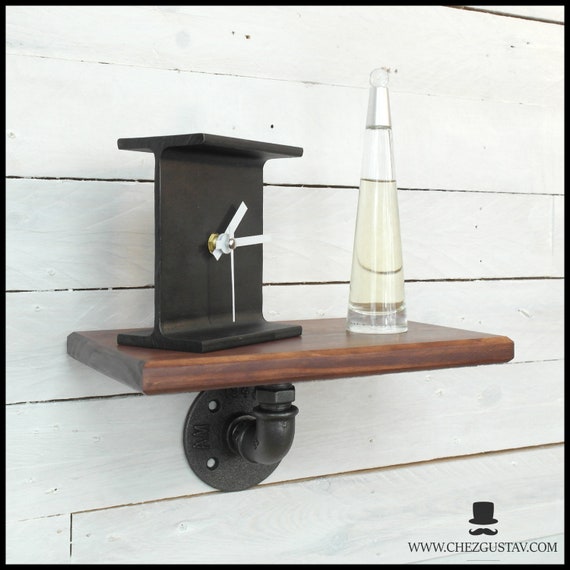 Shelf Wood And Cast Iron Pipe 15x25cm Original Gift Image 0