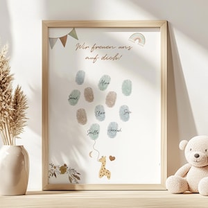 Babyparty Geschenk Gästebuch für Fingerabdrücke zum beschriften, Babyshower Deko, Baby Party, Gender Reveal Gästebild, Regenbogen Boho