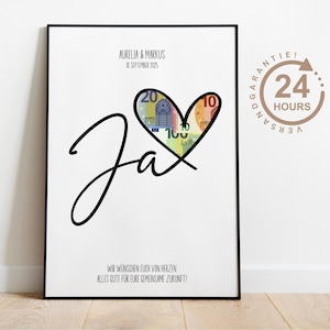 Personalized money gift for the bride and groom, money gift for the wedding, wedding gift packaging, wedding poster, DIY gift for the couple