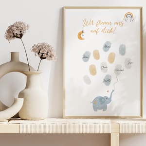 Babyparty Gästebuch für Fingerabdrücke zum Beschriften, Babyshower Deko, Baby Party, Gender Reveal Gästebild, Safari Tiere, Geschenk