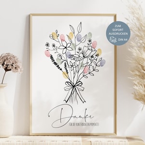 Farewell gift for a teacher, farewell gift for a kindergarten, day care center, nursery, after-school care center, fingerprint, picture flower, bouquet of flowers, thank you idea, PDF