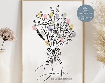 Farewell gift for a teacher, farewell gift for a kindergarten, day care center, nursery, after-school care center, fingerprint, picture flower, bouquet of flowers, thank you idea, PDF