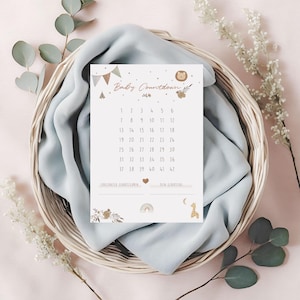 Babycountdown, Geburt Kalender, Kalender Schwangerschaft, Werdende Mama, Geburtscountdown, Regenbogen Boho, Handgemalt, Schwanger Countdown