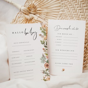 Juego de baby shower, tarjeta de deseos y juego de adivinanzas para baby shower, juego de tarjetas de propinas, tarjetas para rellenar, flores
