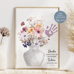 Cadeau d'adieu pour éducatrice, cadeau d'adieu pour maternelle, garderie, crèche, garderie périscolaire, empreinte de main, photo de fleur, bouquet de fleurs, idée remerciement, PDF