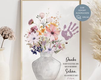 Farewell gift for a teacher, farewell gift for a kindergarten, day care center, nursery, after-school care center, handprint, flower picture, bouquet, thank you idea, PDF